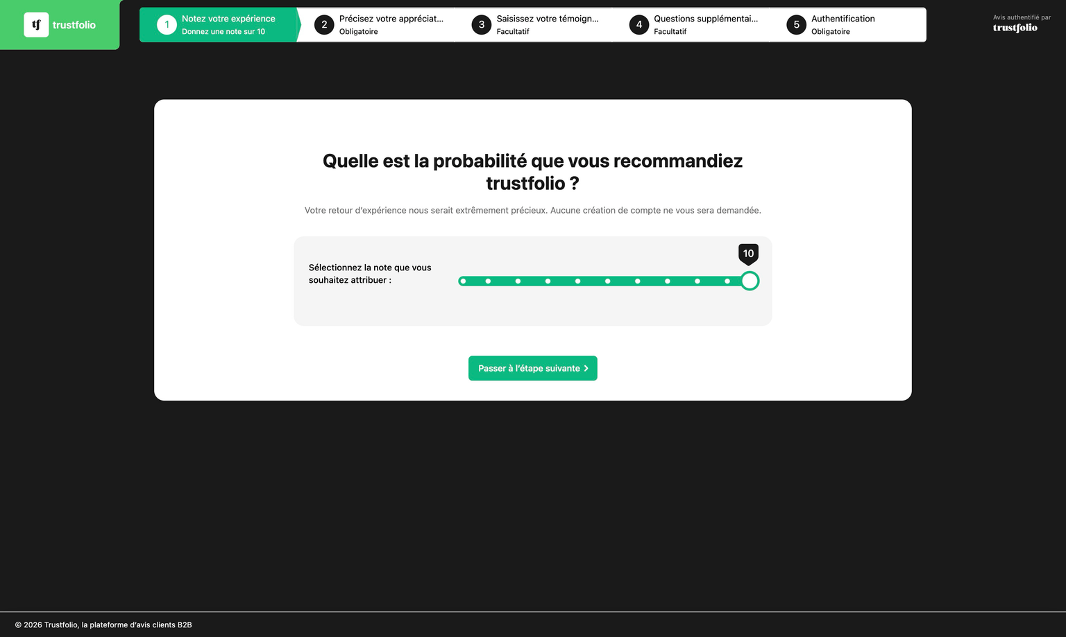 L’écran de réponse NPS (0–10)